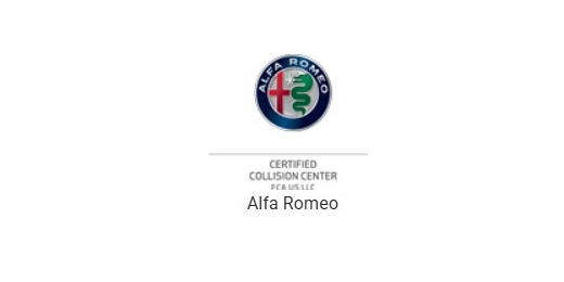 Alfa Romeo Certified collision repair certification logo at Supreme Collision Center Fullerton CA